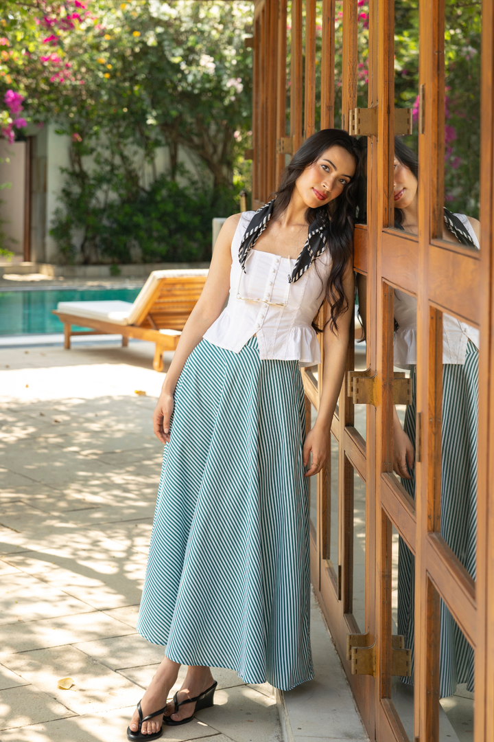Green Stripe Cascade Skirt