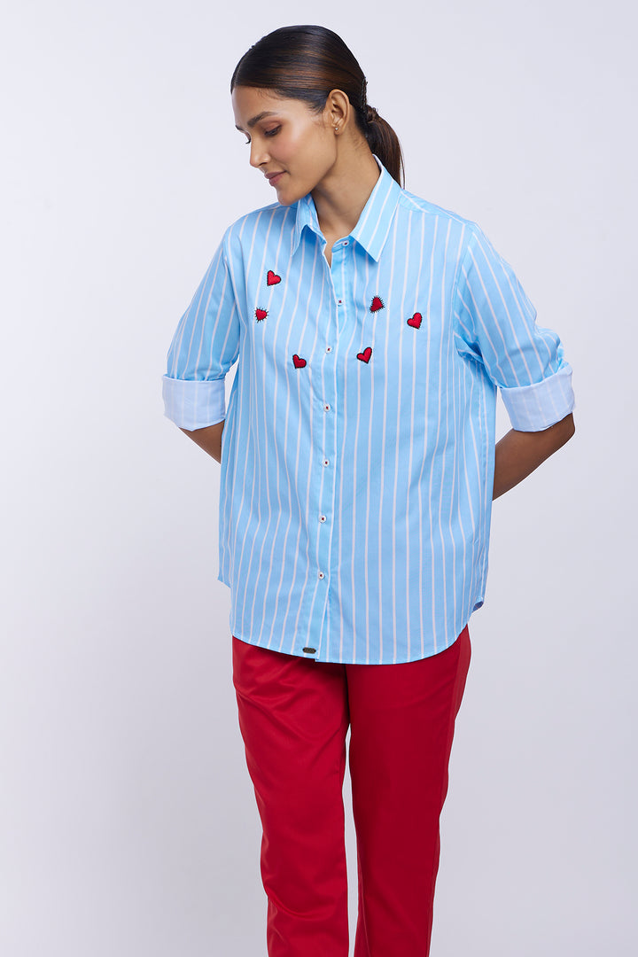 Blue Stripe Red Heart Shirt