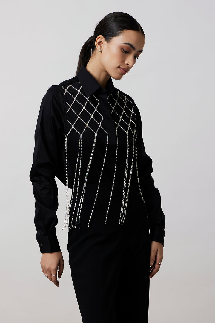 Black Fringe Swarovski Shirt