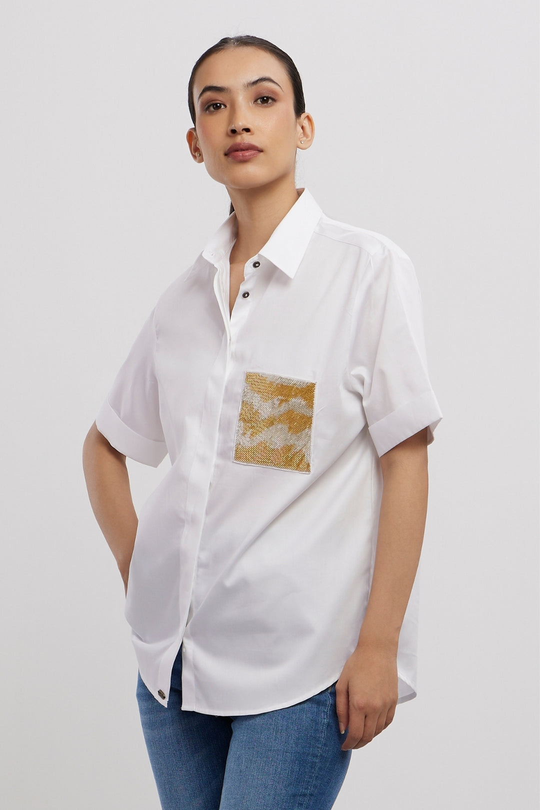 White Metallic Gold Shirt - PALLAVI SWADI  