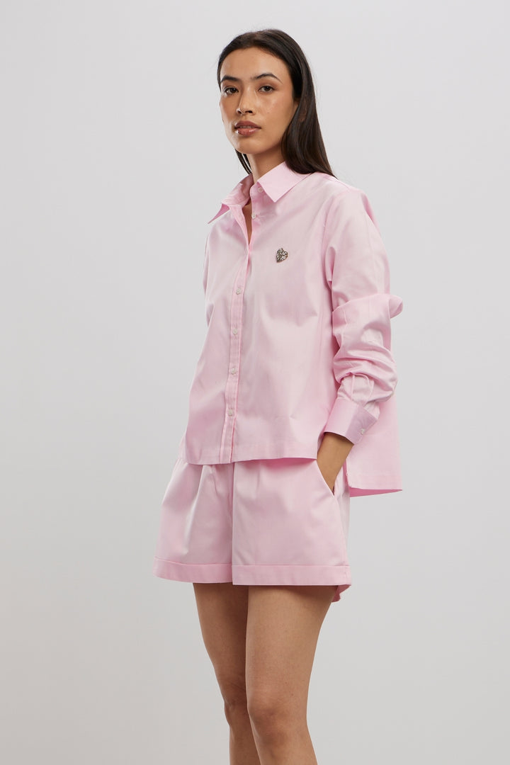 PINK PASTEL SWAROVSKI HEART SHORTS CO-ORD SET - PALLAVI SWADI  