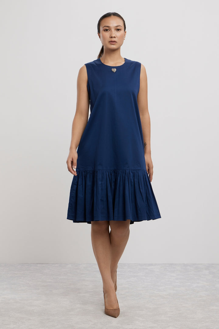 MIDNIGHT BLUE BABY SWAROVSKI HEART FRILL DRESS - PALLAVI SWADI  
