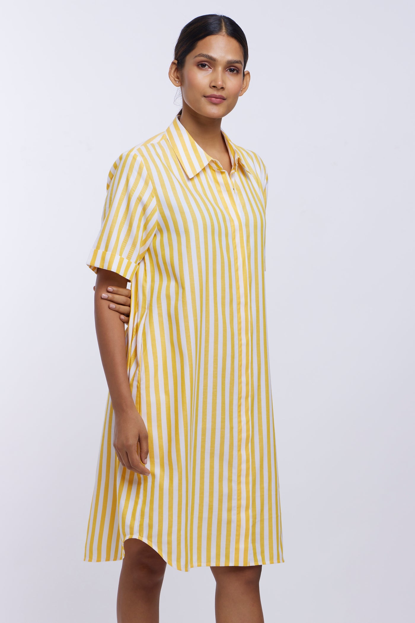 Yellow Stripes Button-Down Dress