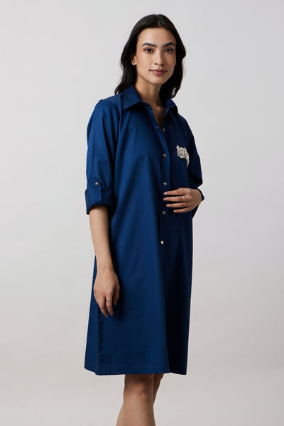 Midnight Blue Pocket Swarovski Shirt Dress