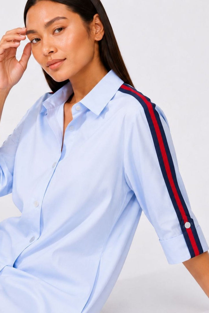 Sky Blue Ribbon Shirt Dress