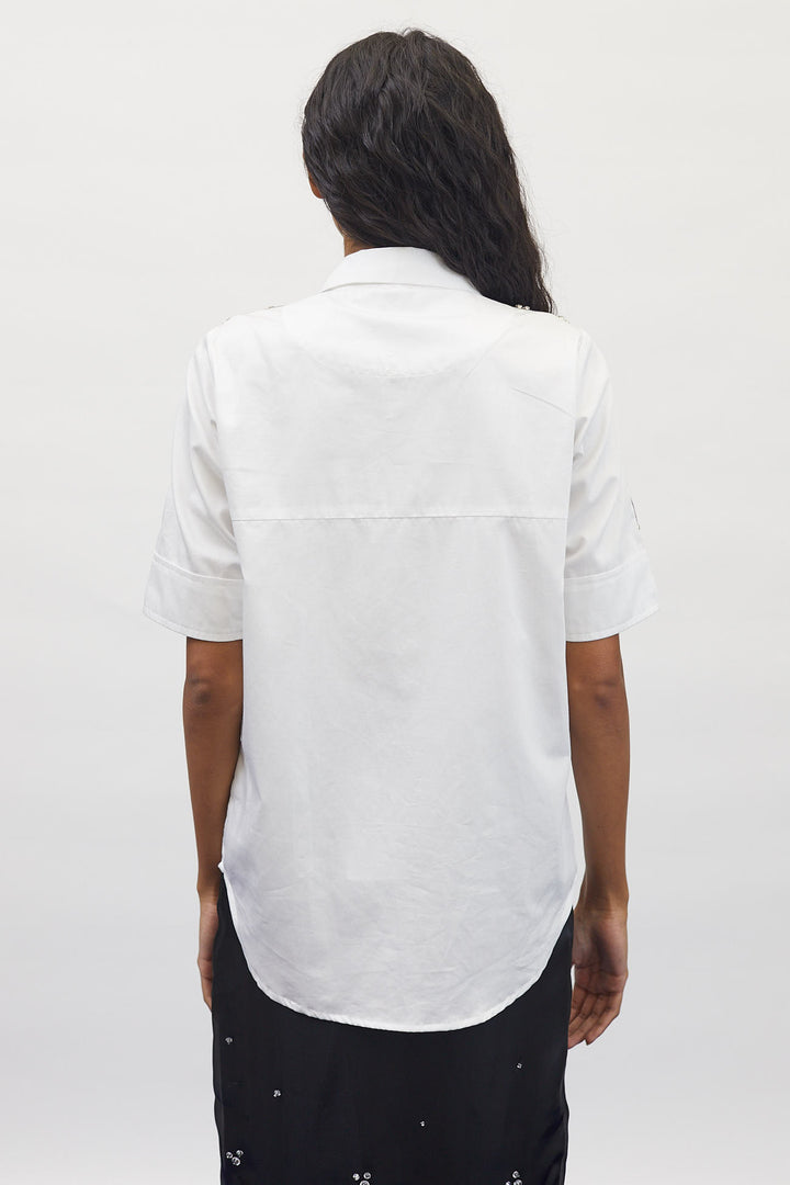 White Dragonfly Crystal Ribbon Shirt