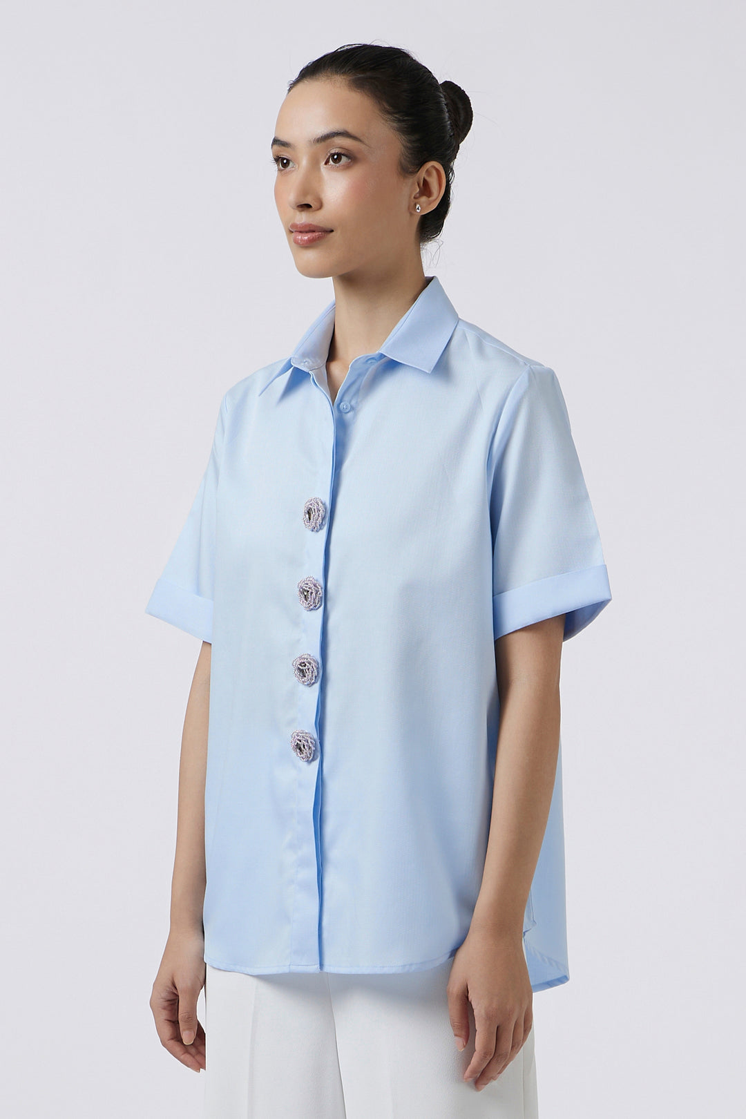 PEARL BUTTON POWDER BLUE SHIRT