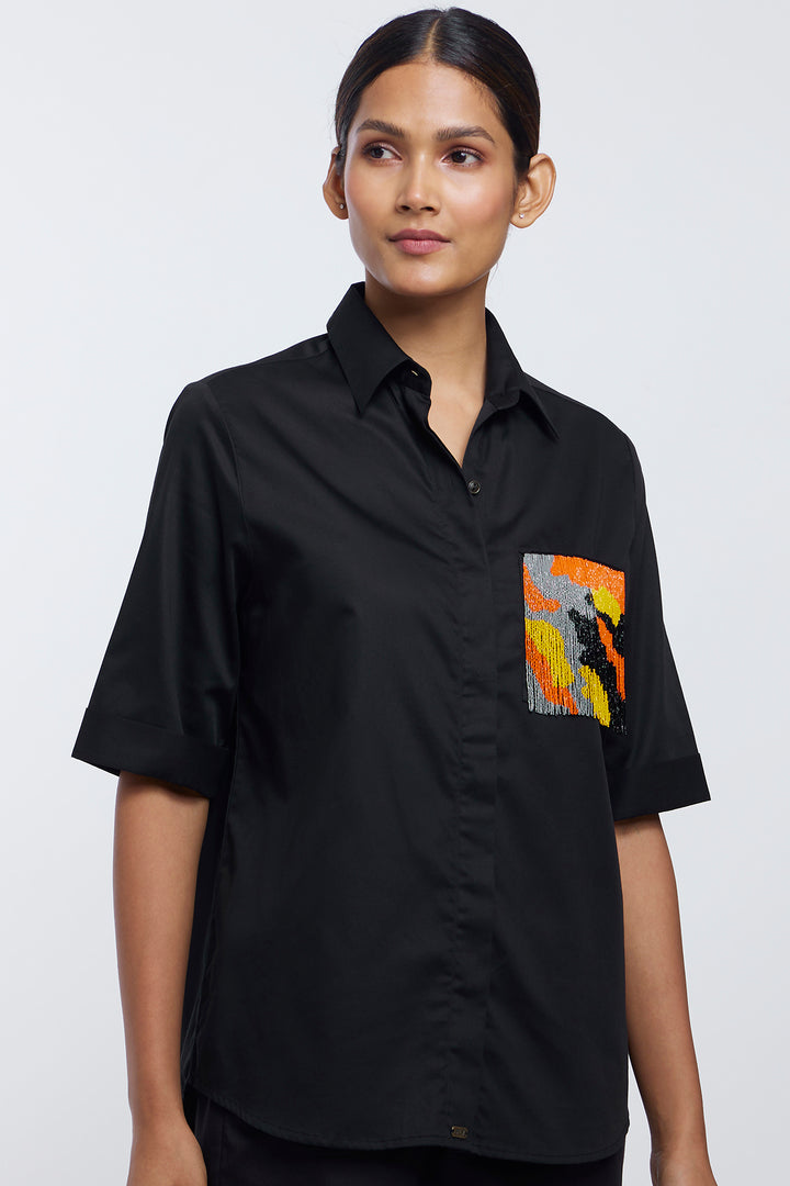 Black Fringe Pocket Shirt