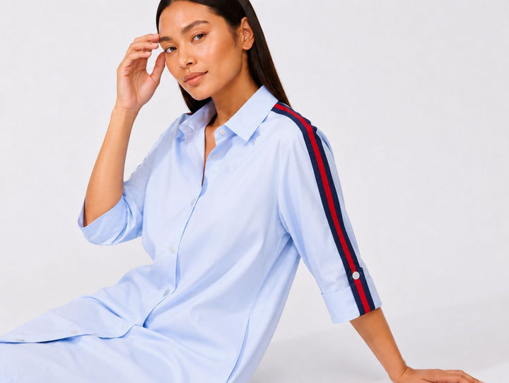 Sky Blue Ribbon Shirt Dress