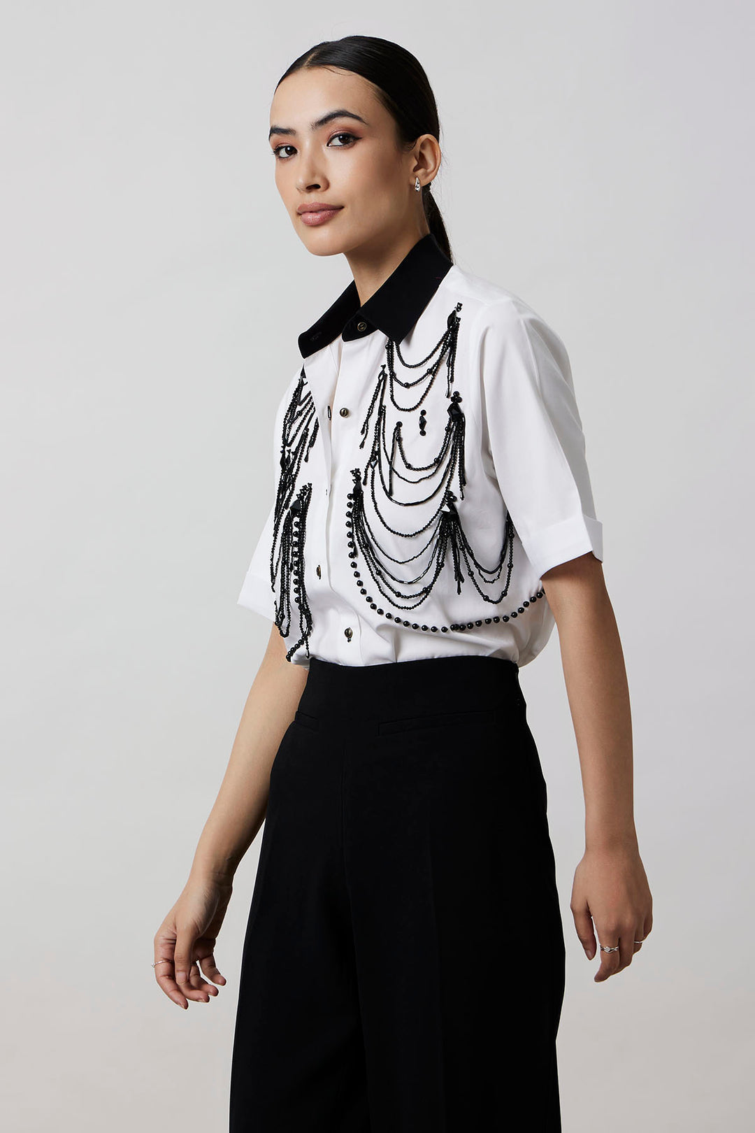 White Fringe Panel Shirt