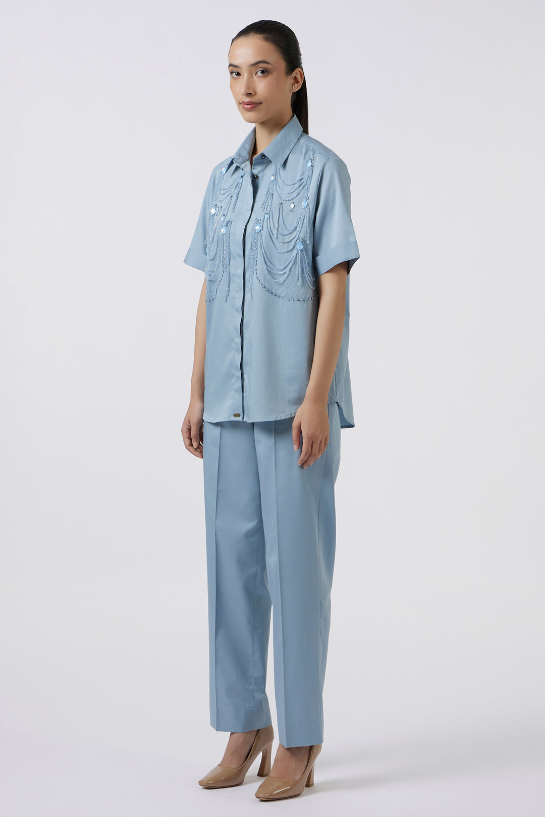 METALLIC BLUE FRINGE PANEL SET