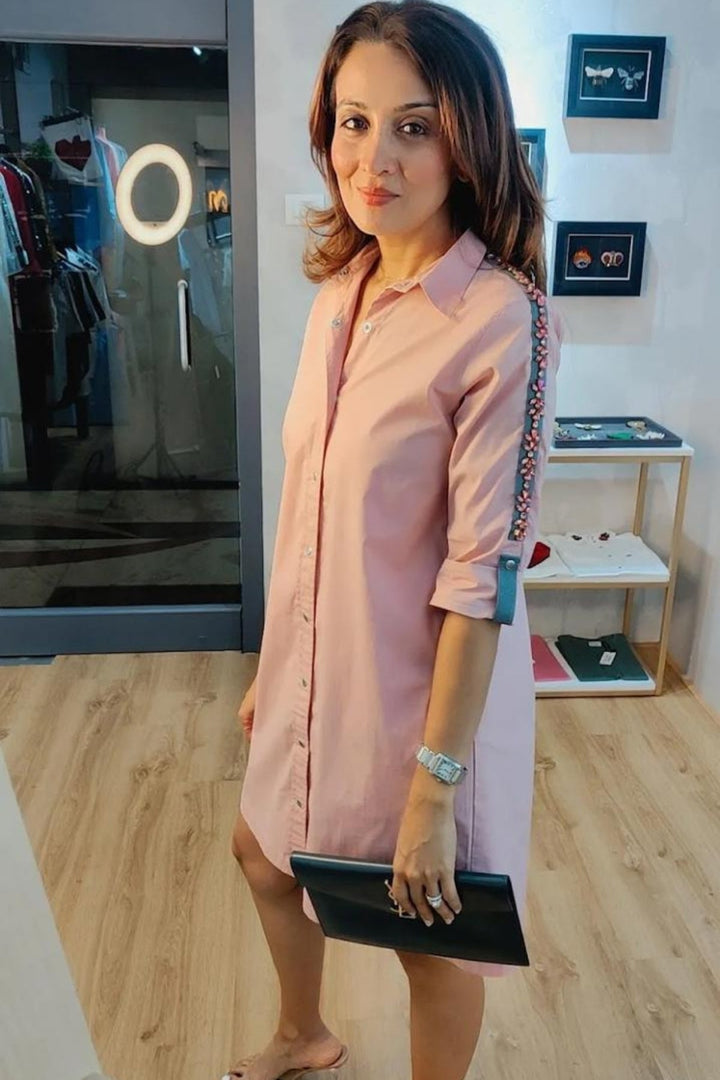 Salmon Swarovski Shirt Dress