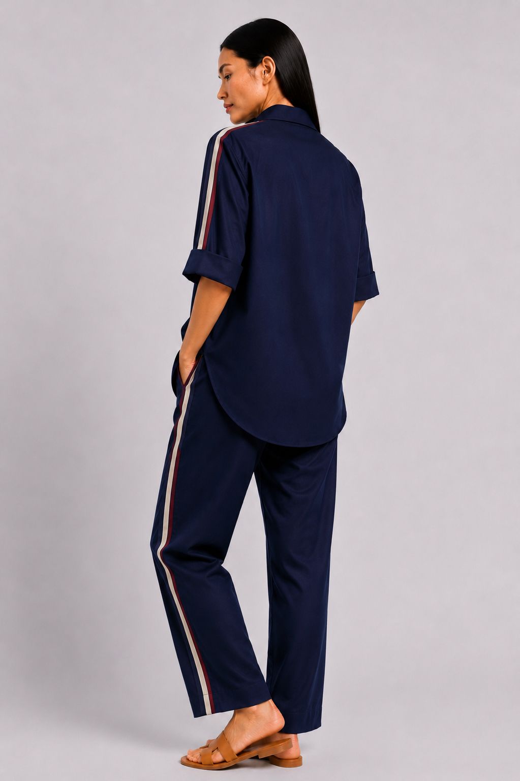 Navy-Blue Ribbon Pant Set