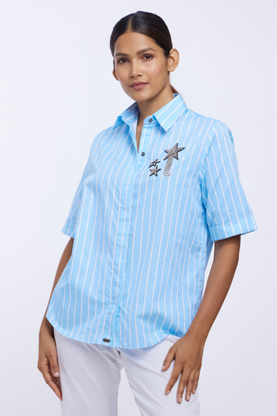 Blue Stripe Star Fringe Shirt