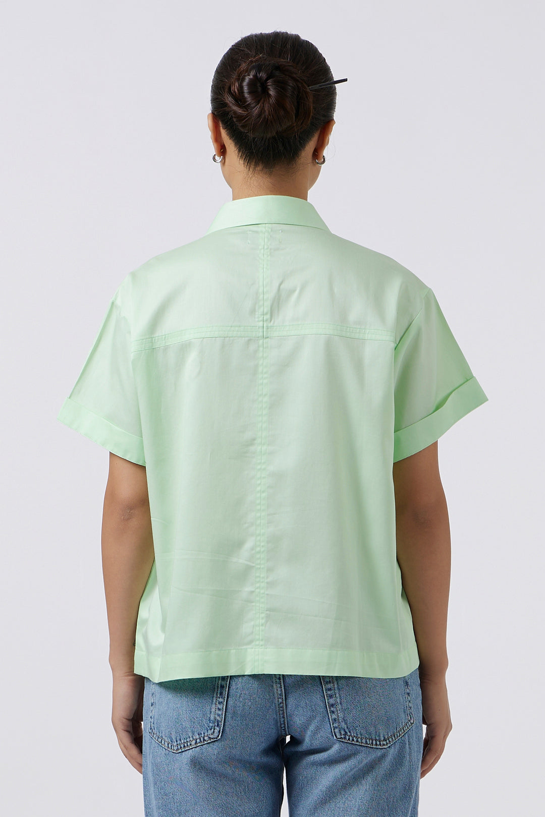 PEARL HEART LIME GREEN CROP SHIRT