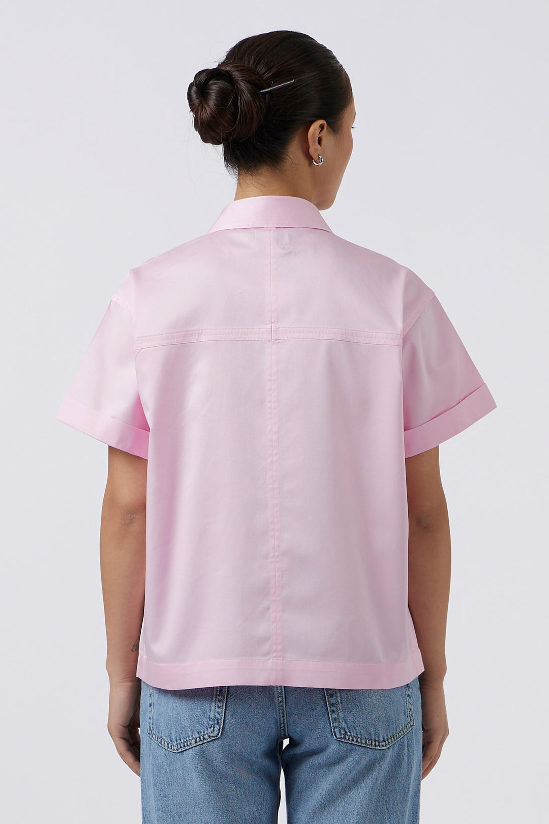 PEARL HEART PASTEL PINK CROP SHIRT