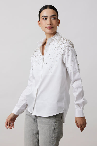 White Encrusted Pearl Swarovski Shirt