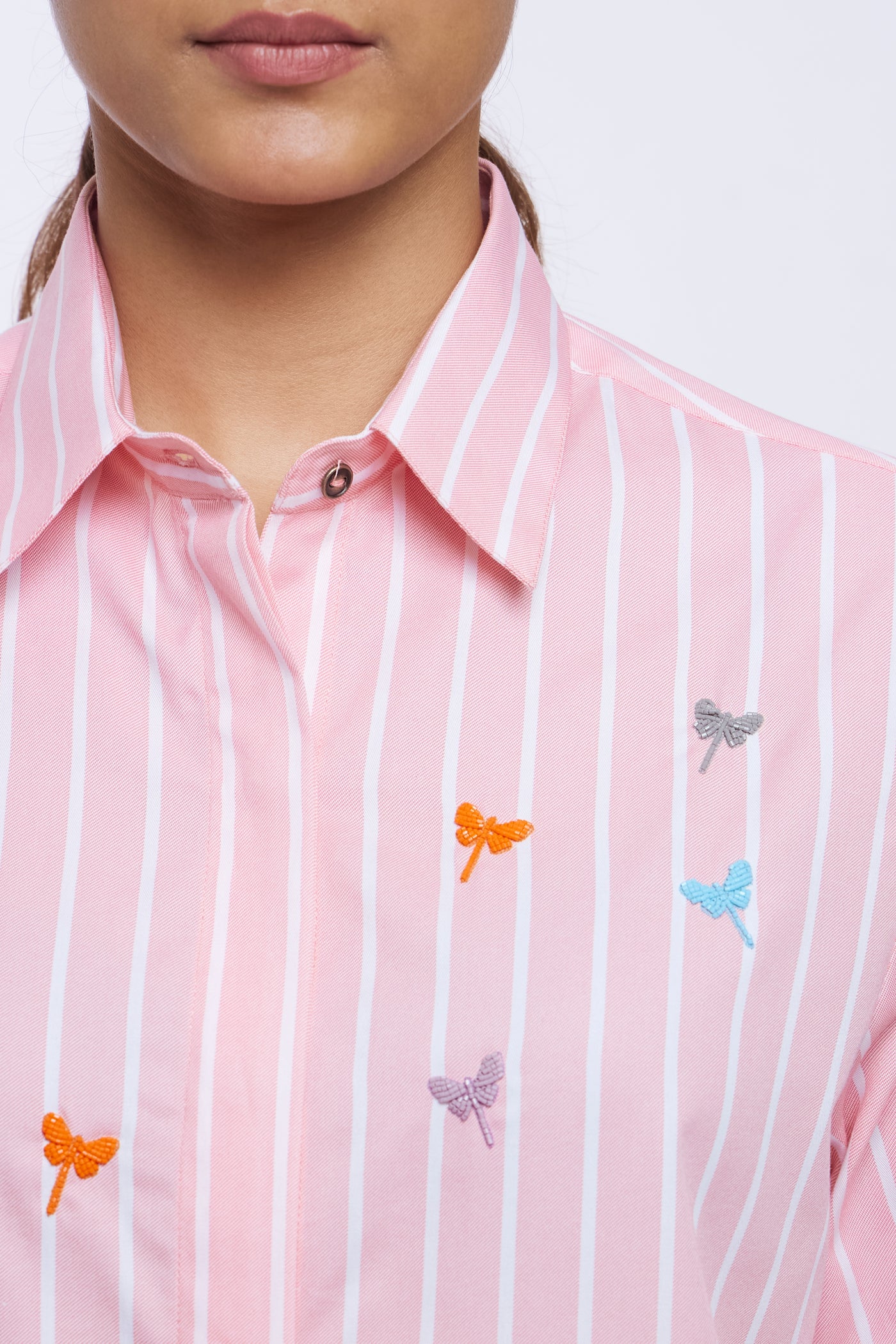 Peach Stripe Multicoloured Dragonfly Shorts Co-ord Shirt