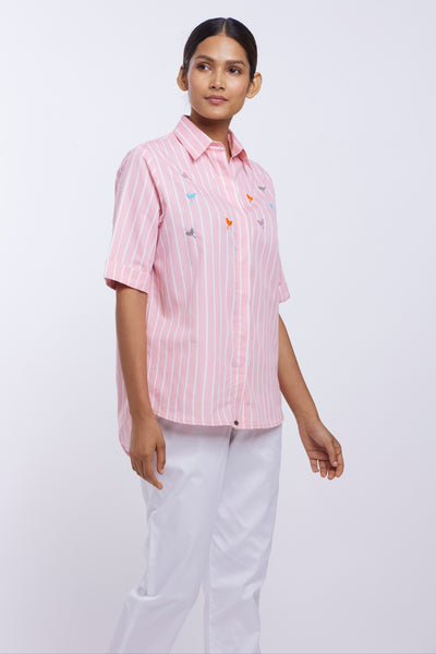 Peach Stripe Multicoloured Dragonfly Shirt