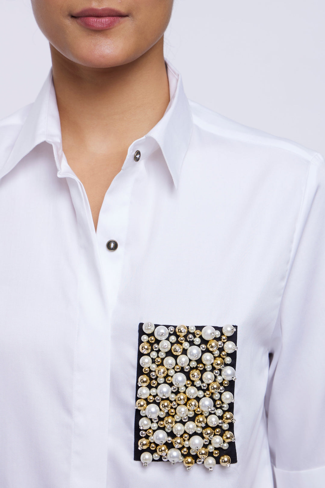 White Audrey Pearl Pocket Shirt