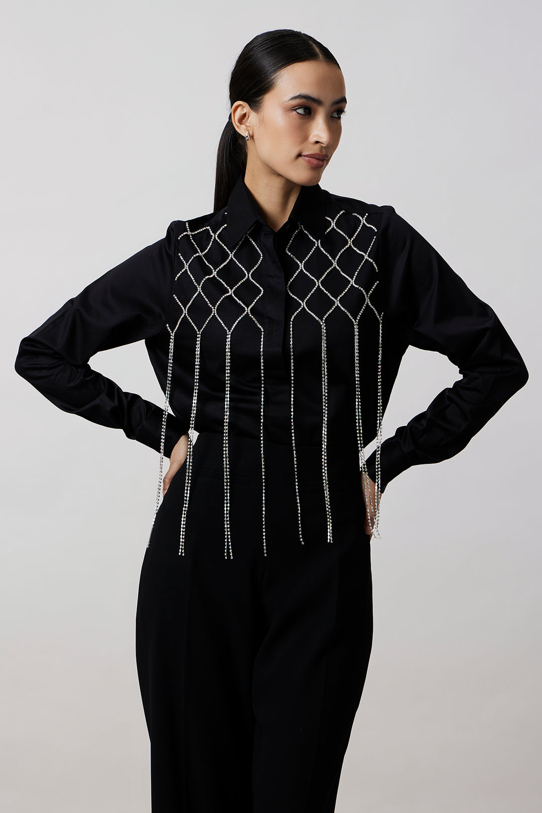 Black Fringe Swarovski Shirt