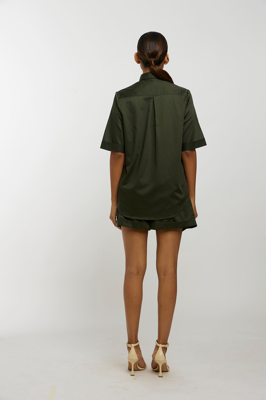 Olive Ribbon Cotton Satin Shorts