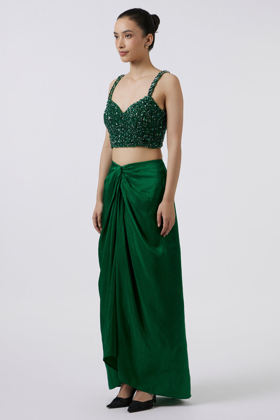Emerald Dupion Silk Knotted Skirt
