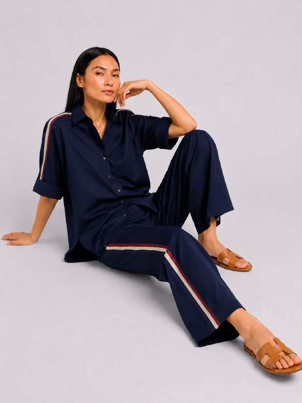 Navy-Blue Ribbon Pant Set