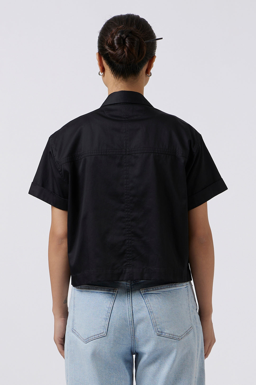 BLACK FRINGE CROP SHIRT