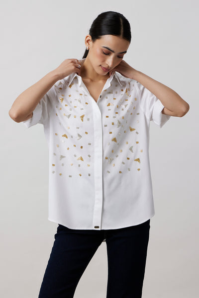 White Metallic Embroidered Shirt
