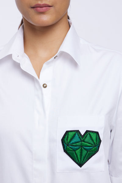 Emerald Geometric Heart White Shirt