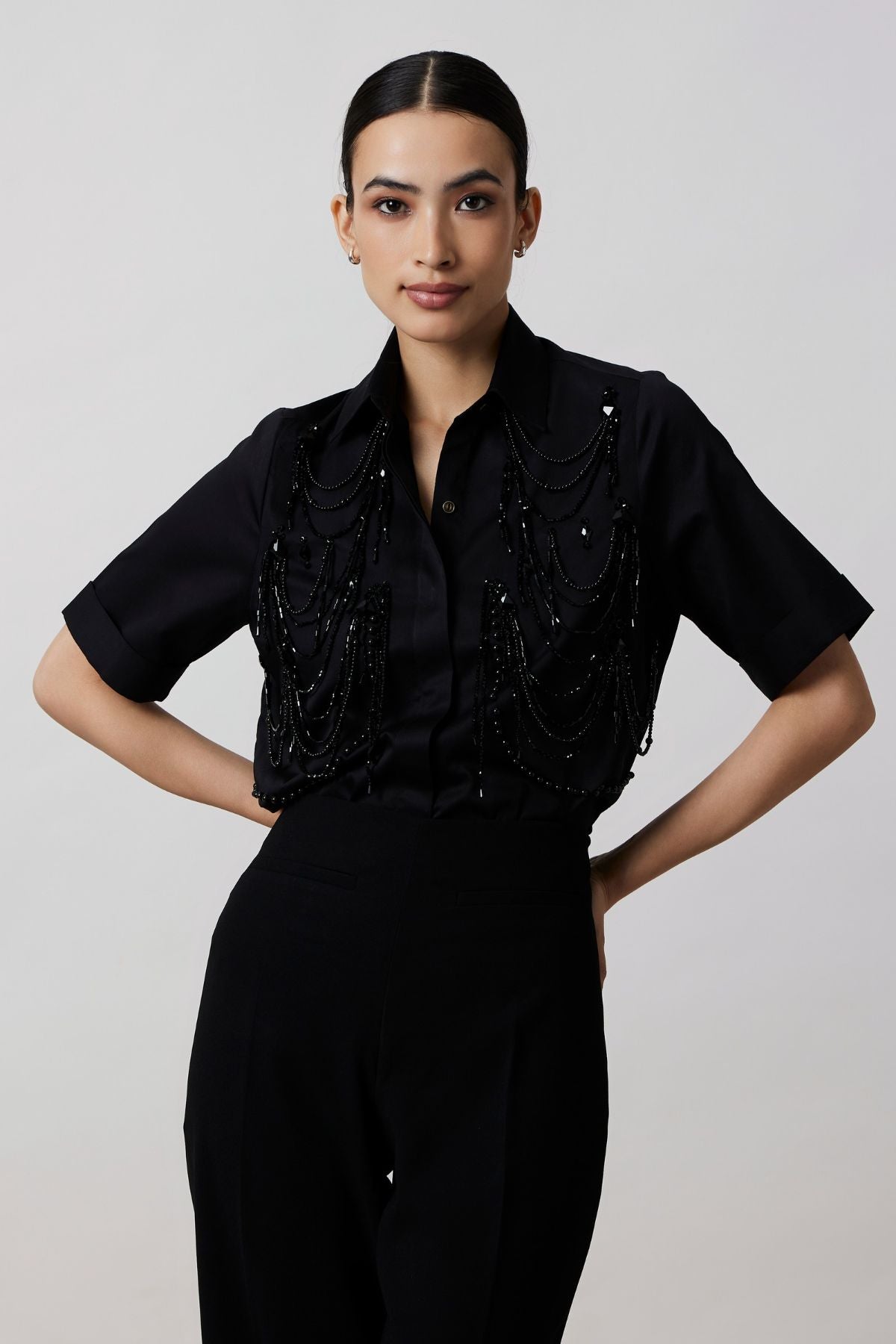 Black Fringe Panel Shirt