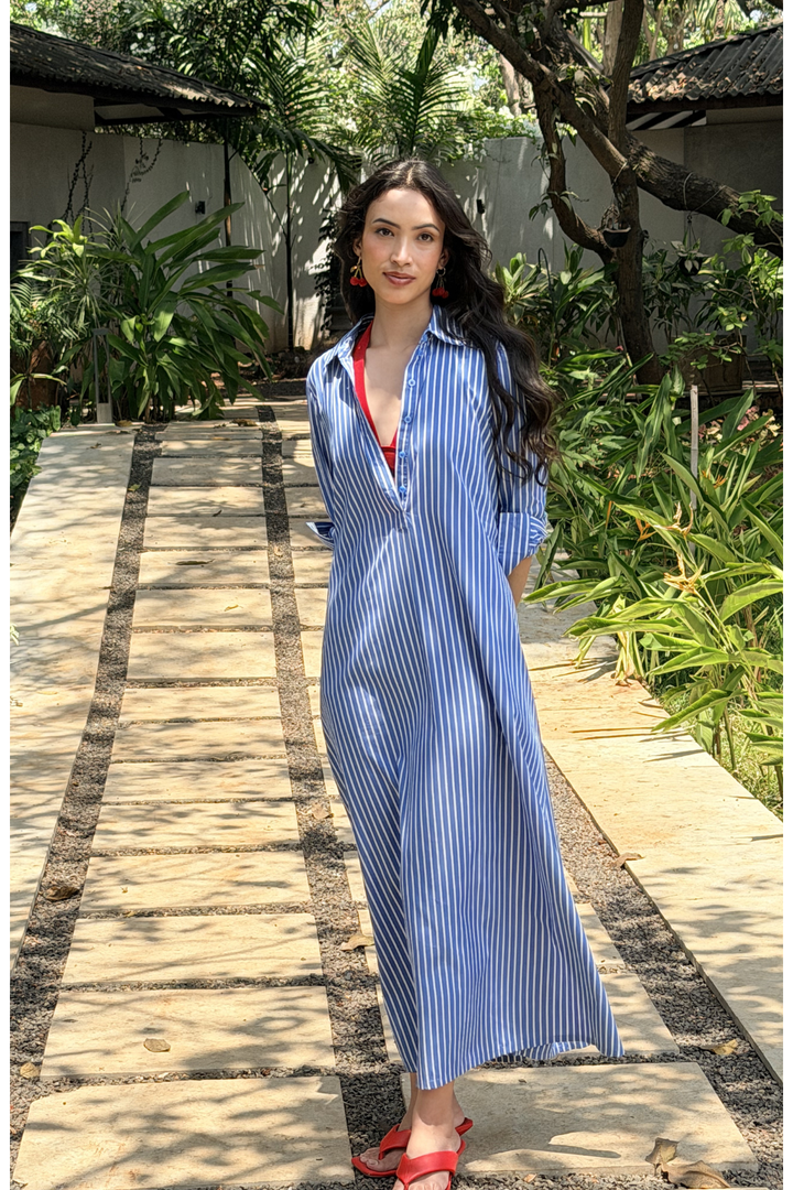 Blue Stripe Kaftan “LOVE IN THE SUN”