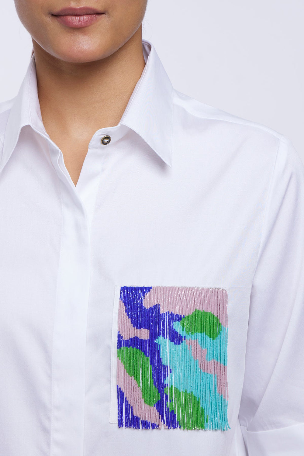 White Fringe Pocket Shirt - PALLAVI SWADI  