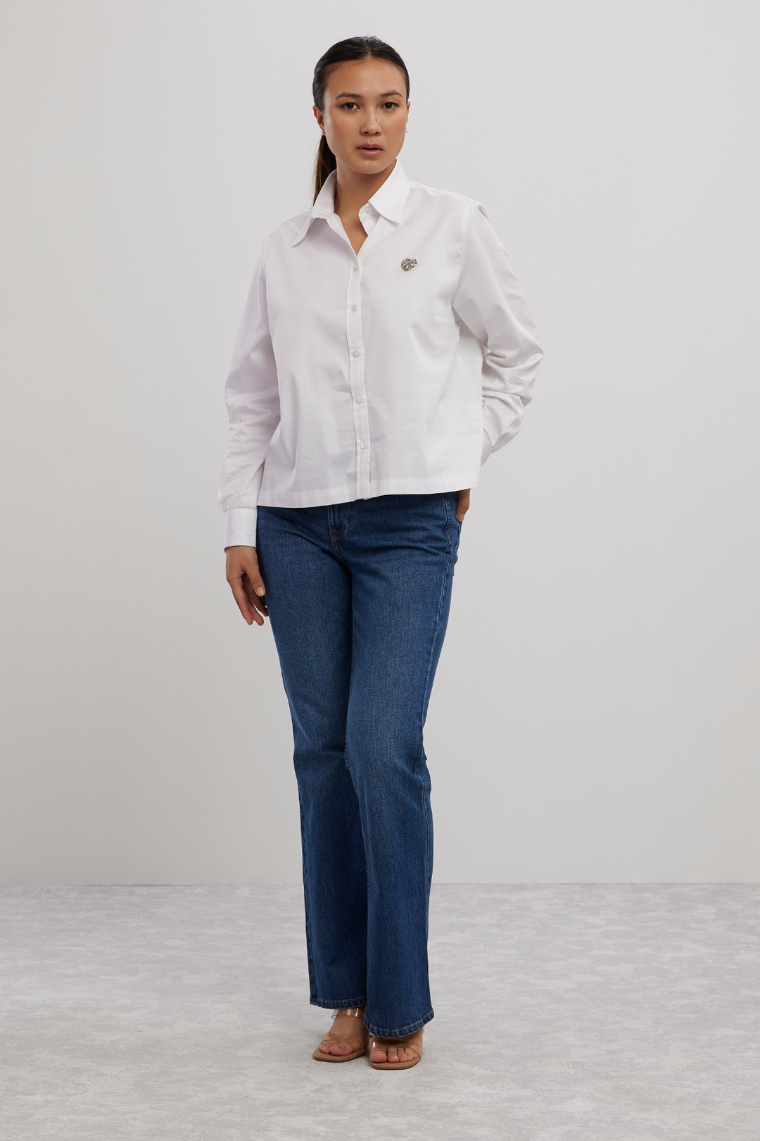 White Swarovski Heart Crop Shirt - PALLAVI SWADI  