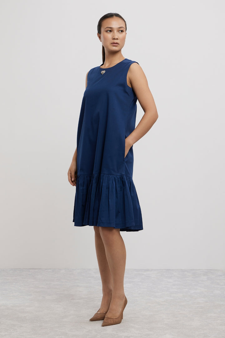 MIDNIGHT BLUE BABY SWAROVSKI HEART FRILL DRESS - PALLAVI SWADI  