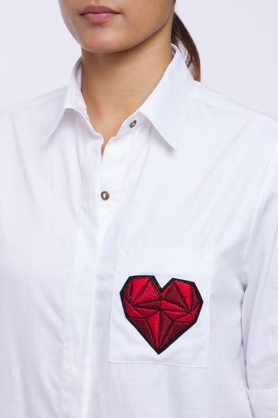 Red Geometric Heart White Shirt