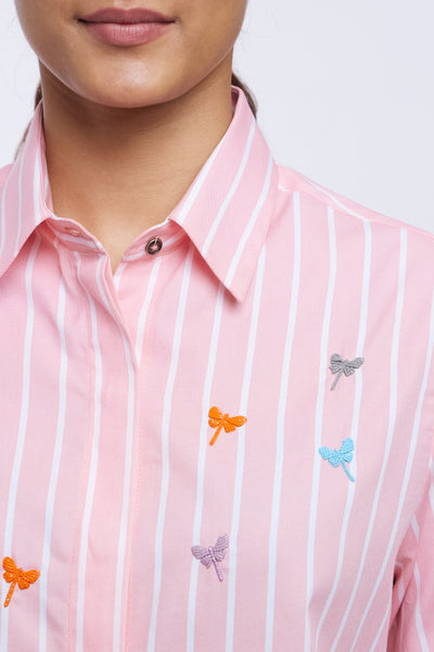 Peach Stripe Multicoloured Dragonfly Shirt