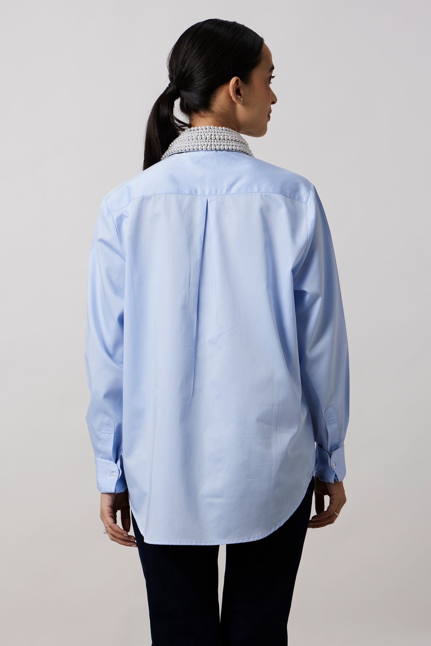 Sky Blue Pearl Collar Pocket Shirt
