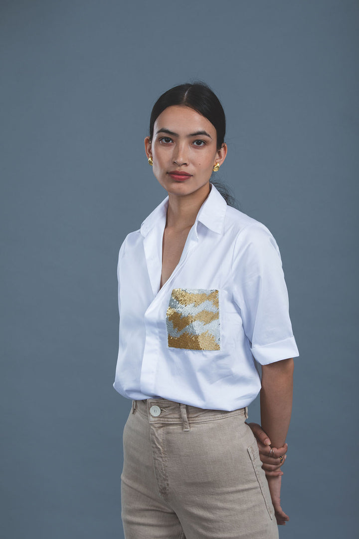 White Metallic Gold Shirt