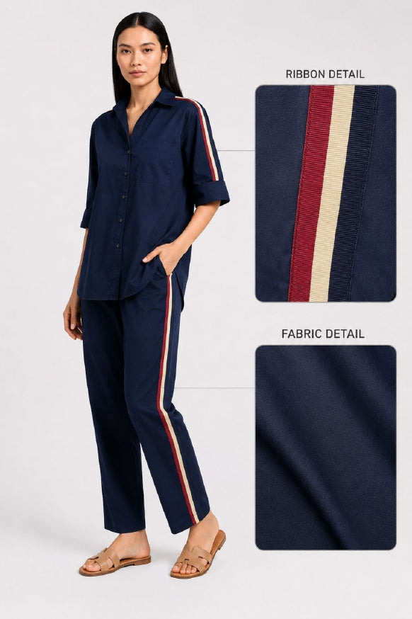 Navy-Blue Ribbon Pant Set