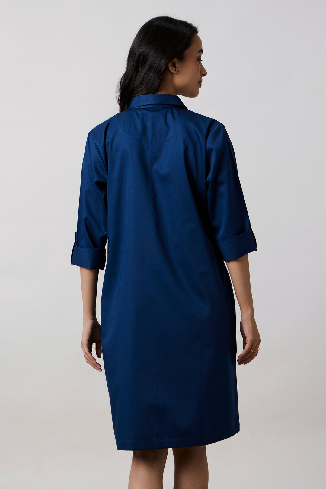 Midnight Blue Pocket Swarovski Shirt Dress