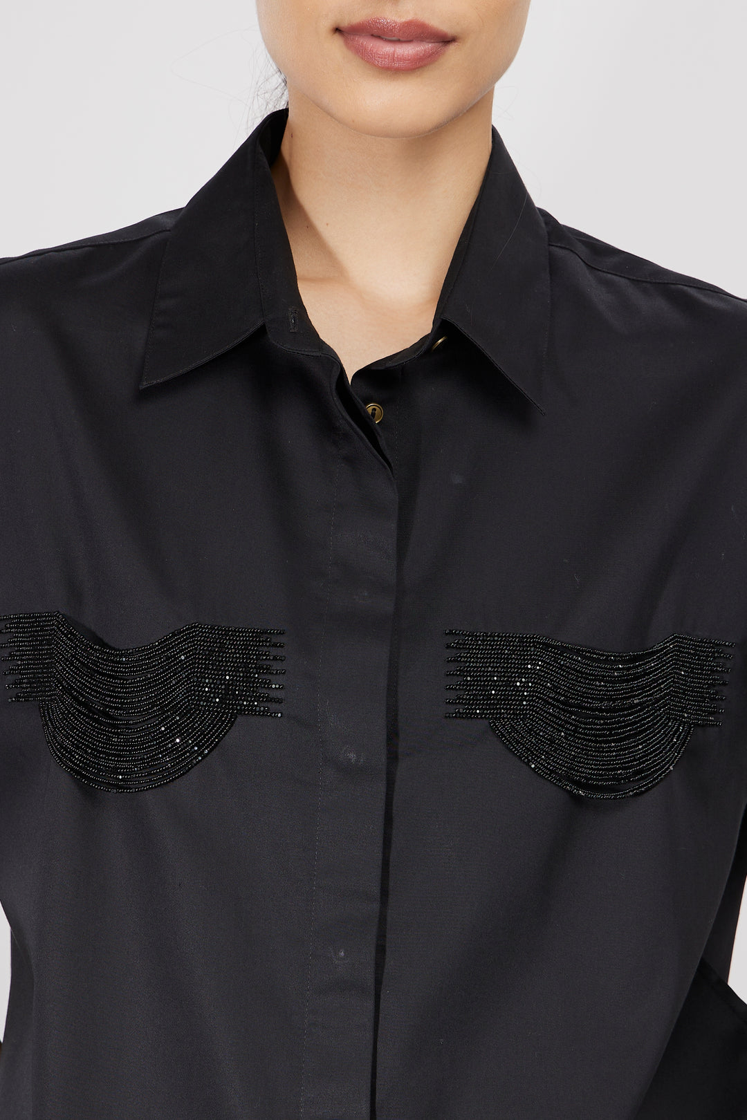 2 POCKET BLACK FRINGE SHIRT - PALLAVI SWADI  