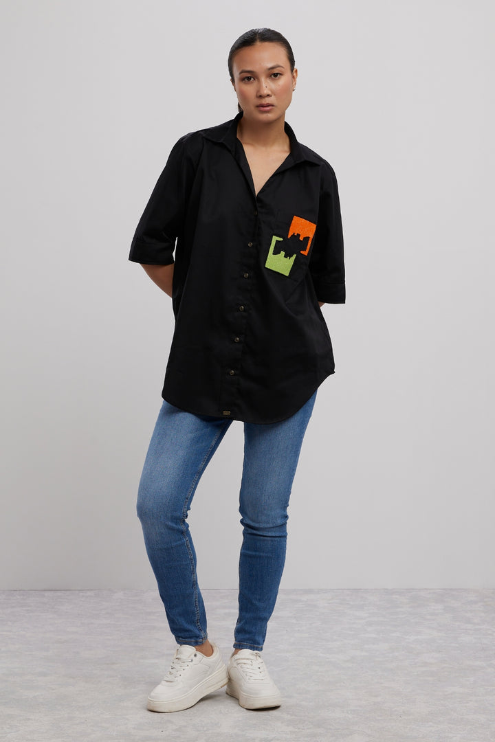 Black Puzzle Pop Embroidered Shirt - PALLAVI SWADI  