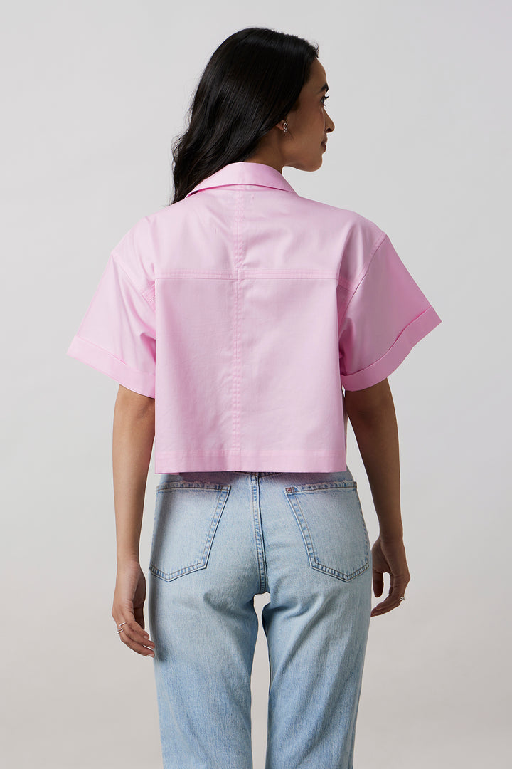 Pastel Pink Crop Shirt with Swarovski Studs