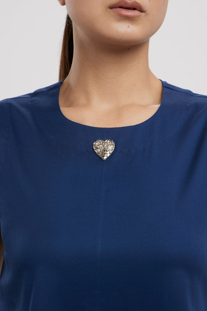MIDNIGHT BLUE BABY SWAROVSKI HEART FRILL DRESS - PALLAVI SWADI  