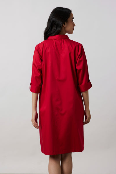 Red Pocket Swarovski Shirt Dress