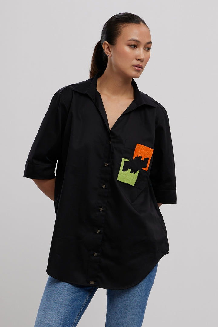 Black Puzzle Pop Embroidered Shirt - PALLAVI SWADI  
