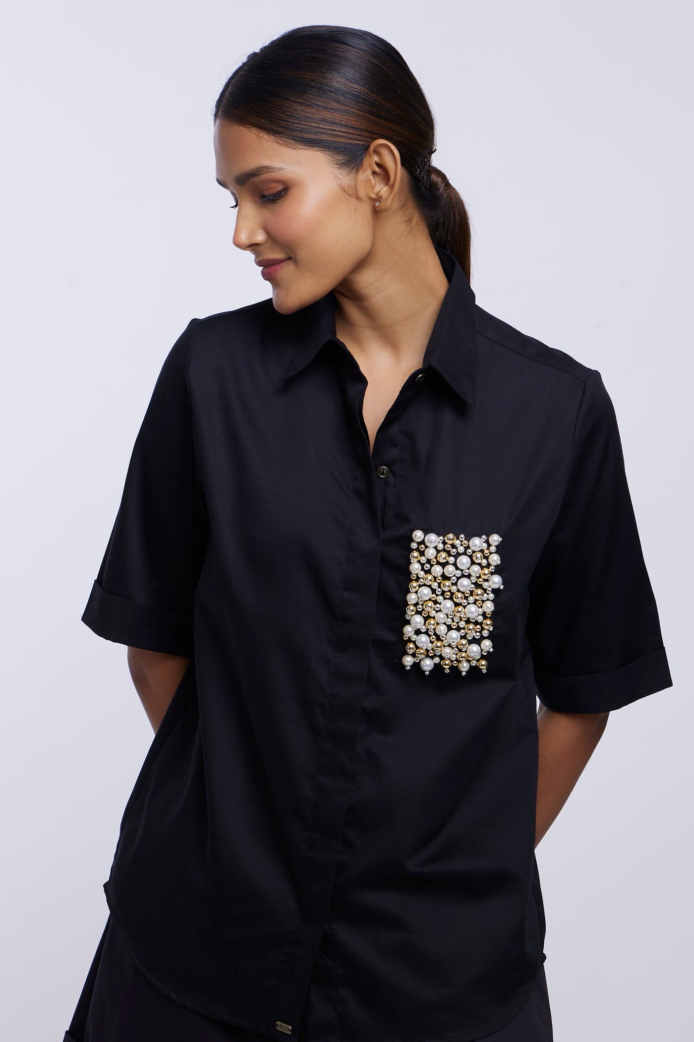 Black Audrey Pearl Pocket Shirt