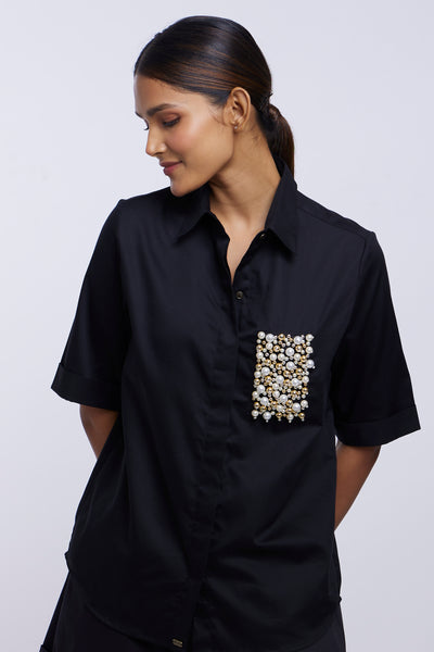Black Audrey Pearl Pocket Shirt